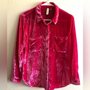 Pilcro Shrunken Velvet Buttondown Shirt from Anthropologie. Size 4 petite. Pink.